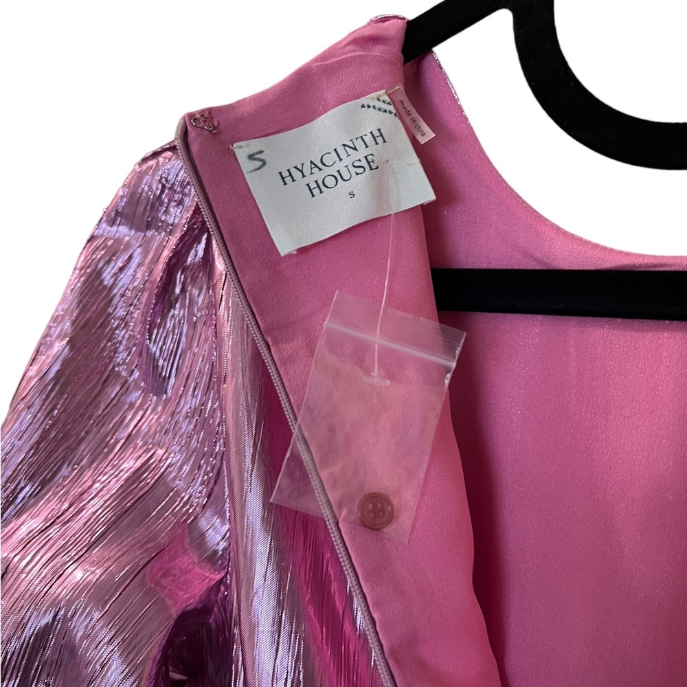 Tuckernuck Hyacinth House Pink Metallic Plisse Eloise Midi Dress Sz S - Picture 11 of 15